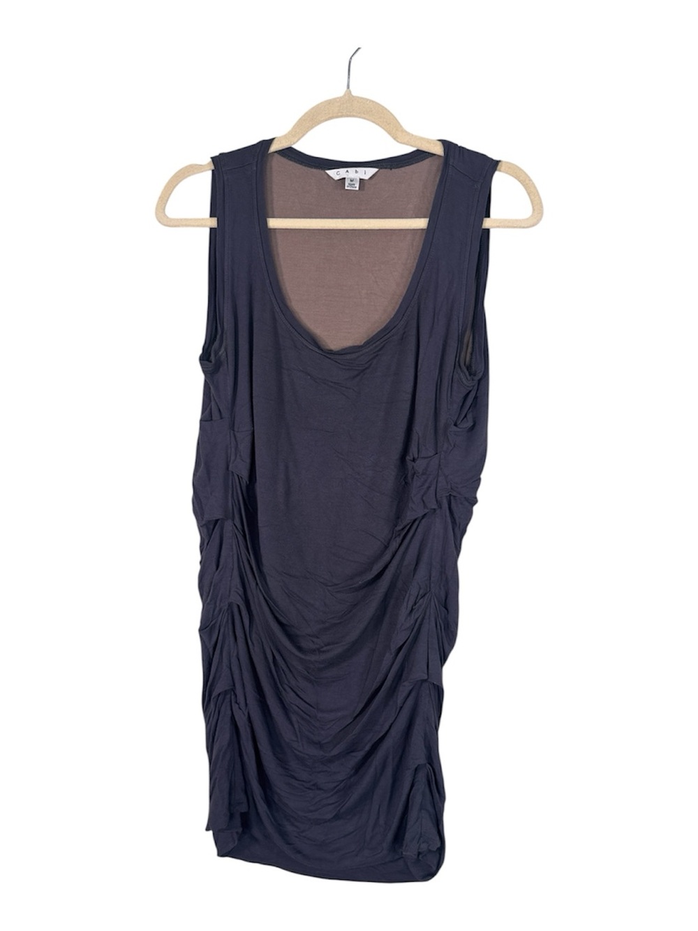 Cabi Grey Ruched Mini Dress Womens M Lagenlook Art To Wear Baddie Y2K Sleeveless